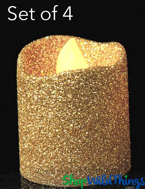 Gold Glitter Candles Flameless 4pcs