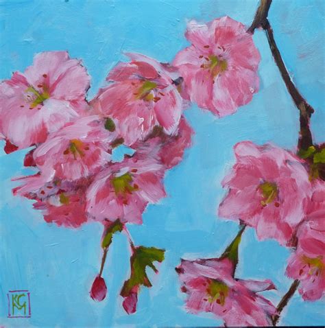 Kelley Macdonalds Paintings Cherry Blossoms 8x8 Acrylic