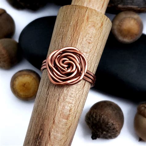 Antique Color Copper Wire Wrapped Rose Ring - Dancing Tree Gifts
