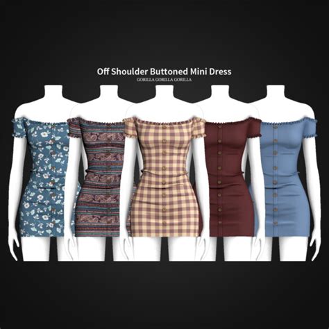 Off Shoulder Buttoned Mini Dress From Gorilla Sims 4 Downloads