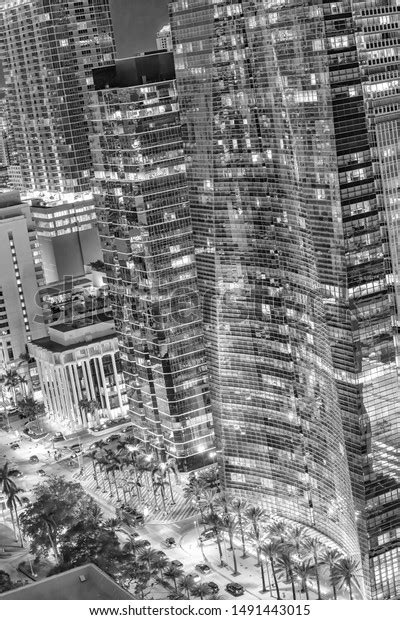 Aerial View Downtown Miami Skyscrapers Night Stock Photo 1491443015
