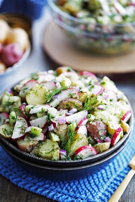 This version includes eggs and a combination of mayonnaise this is a family favorite potato salad with eggs, mayonnaise and mustard dressing, and some optional chopped celery and onion. Mustard Dill Potato Salad (No Mayo) | Recipe | Potatoe salad recipe, Dill potatoes, Potato salad