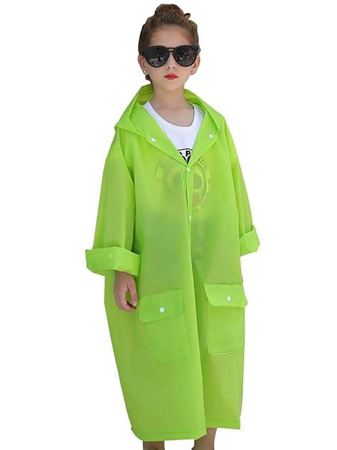 Waterproof Hooded Raincoat Jacket Coat For Kids With Pockets Green