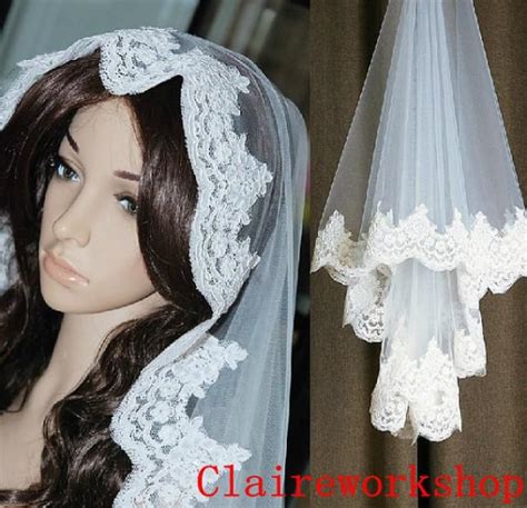 White Ivory Bride Wedding Veils Flower Lace Wedding Veil Metal Comb