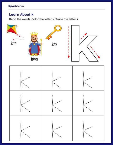 Letter K Tracing Worksheets For Kids Online Splashlearn