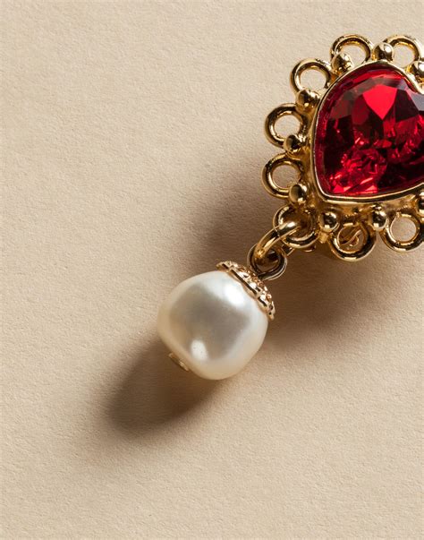 Dolce And Gabbana St Valentine Earrings With Crystal Heart And Pearl In