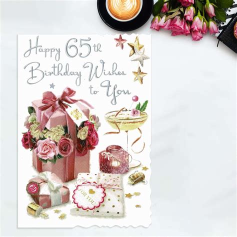 Happy 65th Birthday Wishes Pink Roses Card