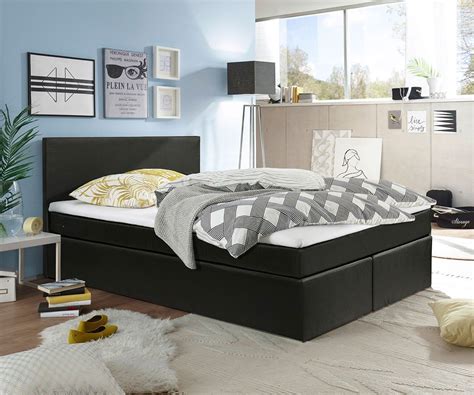 Schlafen wie in einem boxspringbett. Boxspringbett Sebastina 140x200 Schwarz inkl. Topper und ...