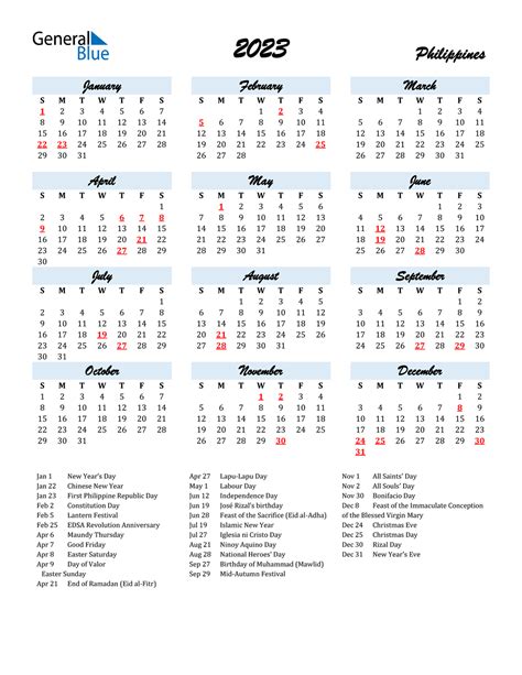 2023 Calendar Philippines With Holidays Printable Pdf Imagesee 2023