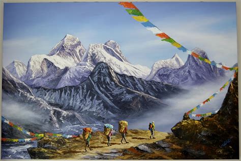 Paintings From Nepal Conquering Mt Everest Canvas Painting