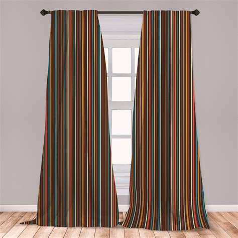 Striped Curtains 2 Panels Set Colorful Vertical Thin And Bold Stripes
