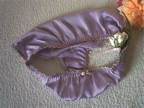 Ladies Cute Lilac Georgette Satin Full Back Bikini Panties Frilly Knickers S Ebay