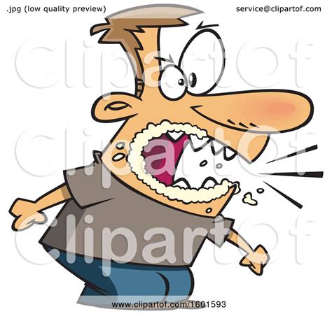 Clipart Of A Cartoon Angry White Man Yelling And Foaming At The Mouth