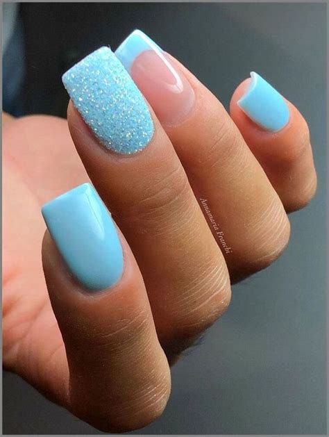 Sparkly Light Blue French Tips Soso Nail Art In 2021 Blue Glitter