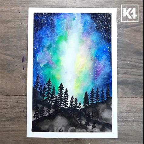 Watercolor Starry Galaxy Forest Painting Watercolor Art Of Painting