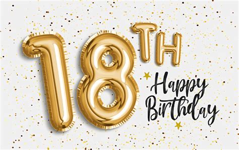 Happy 18 Geburtstag Gold Folie Ballon Grüßen Hintergrund Stockfoto Und