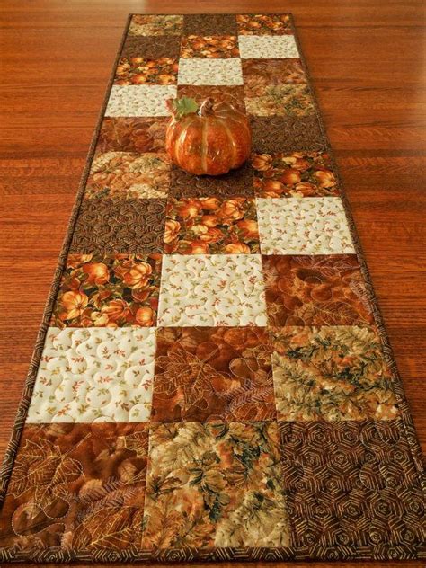 Quilted Fall Table Runner With Pumpkins And Leaves Autumn Table Runner