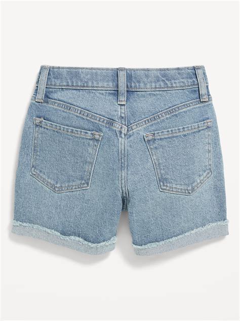 High Waisted Roll Cuffed Lace Sides Jean Midi Shorts For Girls Old Navy