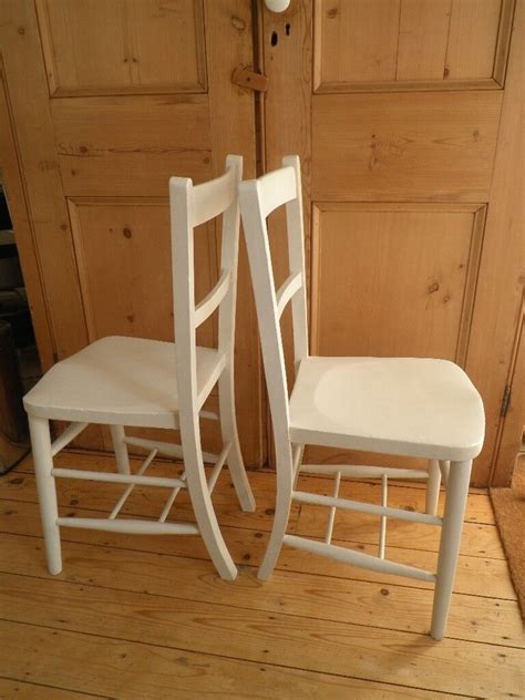 Two Painted Off White Beech And Elm Wood Vintage Kitchen Chairs In