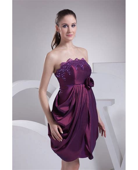 Strapless Ruffled Taffeta Purple Party Dress Op4182 116