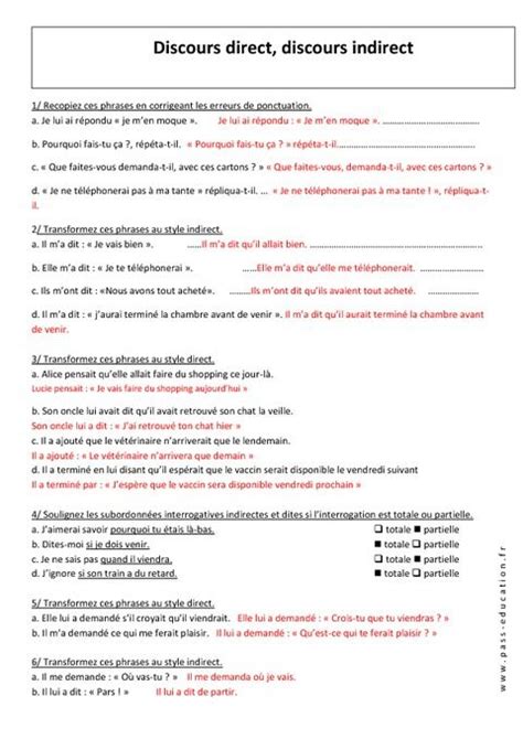 Discours direct - Discours indirect - 5ème - Exercices ...