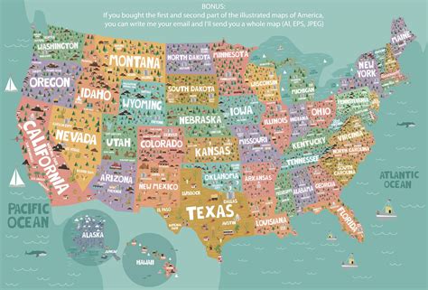 Map Of The United States Illustrated Map Of The United States