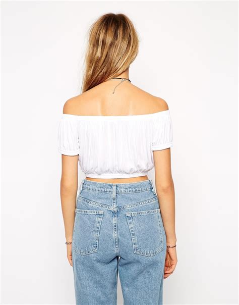 Asos The Off Shoulder Crop Top In White Lyst