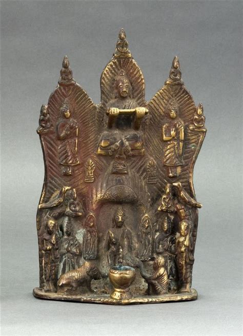 Lot Indian Bronze Altar Ornament Depicting Buddha Enthroned With