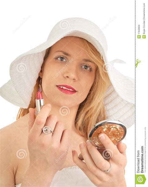 Portrait Of Girl Applying Makeup Stock Photo - Image of ...
