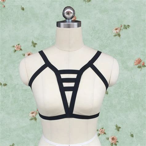 harajuku black harness bra belt women fashion lingerie set gothic harness bondage body cage