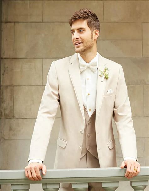 Latest Coat Pant Designs Champagne Beige Wedding Men Suit Slim Fit 3