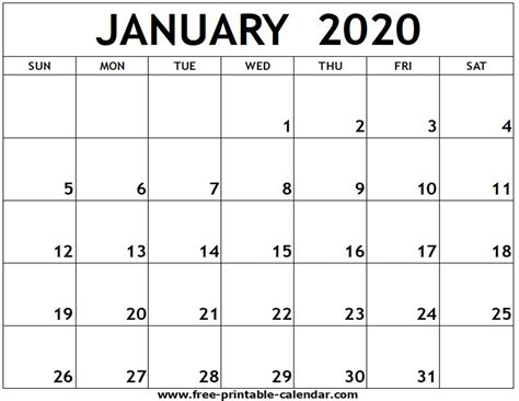 2020 Free Printable Calendars Without Downloading Calendar Template