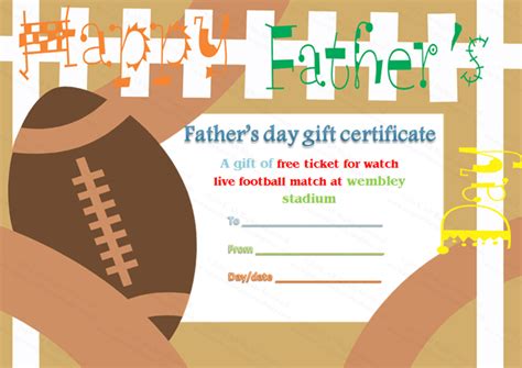 Dads deserve the absolute best and father's day gifts don't just have to be limited to a new tie. Father's Day Gift Certificate Template (Football Theme)