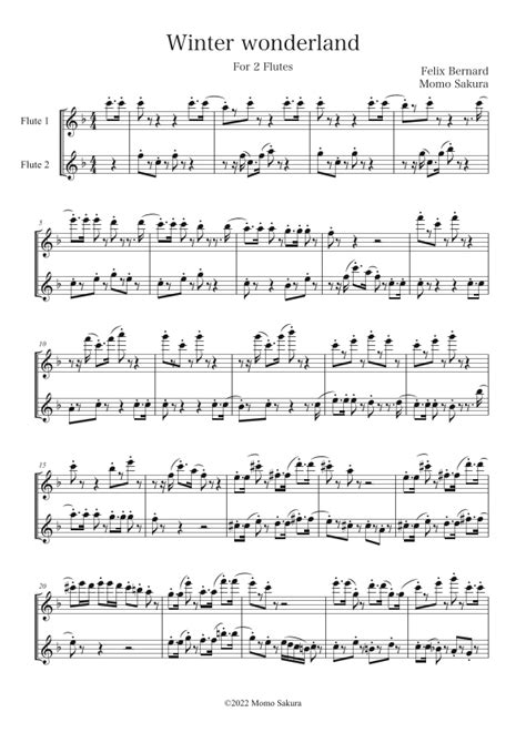 Winter Wonderland For 2 Flutes Flute Duet Score And Parts Sheet