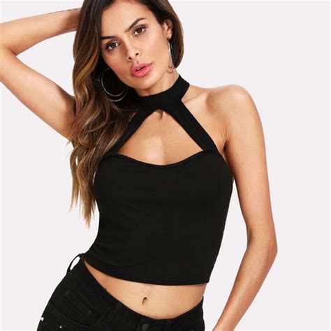 Buy Summer Women Sexy Strapless Off Shoulder Halter Hollow Out Crop Top Bare