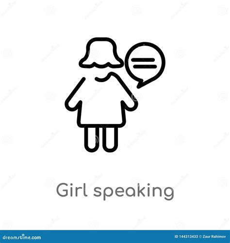 Outline Girl Speaking Vector Icon Isolated Black Simple Line Element