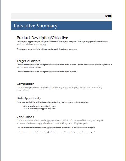 Executive Summary Template For Ms Word Document Hub