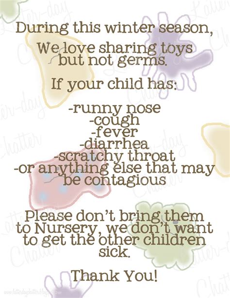 Latter Day Chatter Nursery Sick Poster