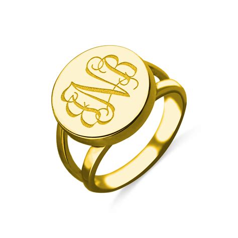 18k Gold Plated Circle Monogram Signet Ring Getnamenecklace