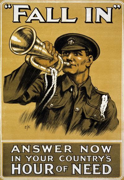 Wa76 Vintage Wwi Fall In British Army War Recruitment Poster Ww1 Re
