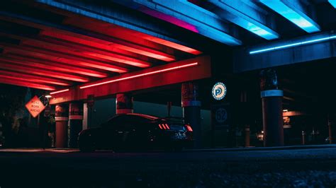 Download Wallpaper 3840x2160 Car Sportscar Parking Backlight Neon