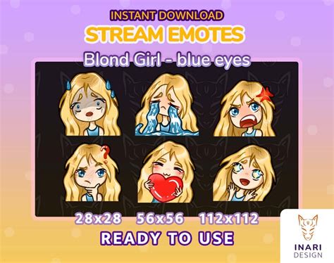 Twitch Emotes Blond Hair Blue Eyes Chibi Girl Streamer Etsy Hong Kong