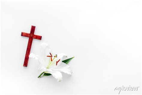 Lily Funeral Flower With Cross Condolence Card With Copy Space • Wall