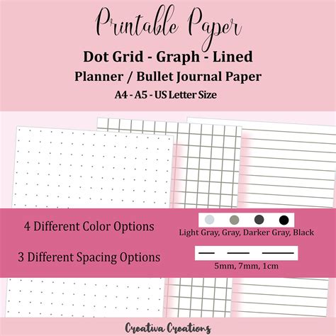 Dot Grid Paper Graph Paper Lined Paper Color Options Etsy Grid