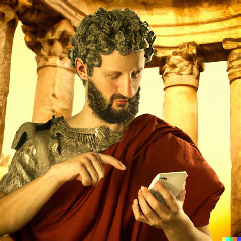 Dall·e Marcus Aurelius Using His Iphone In Ancient Rome
