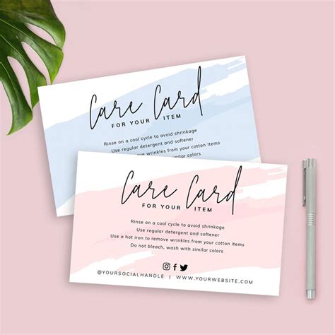 Free printable care cards for your silhouette or cricut business affiliate disclosure: Editable Care Card Template Care Instructions Card Design ...