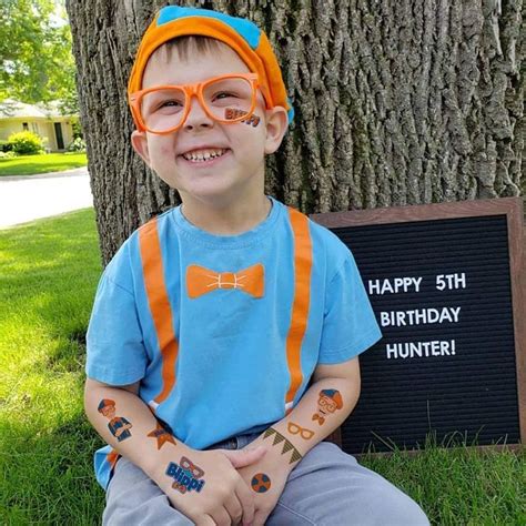 Blippi Costume Full Set Bow Tie Suspender Hat Tshirt Glasses Babies