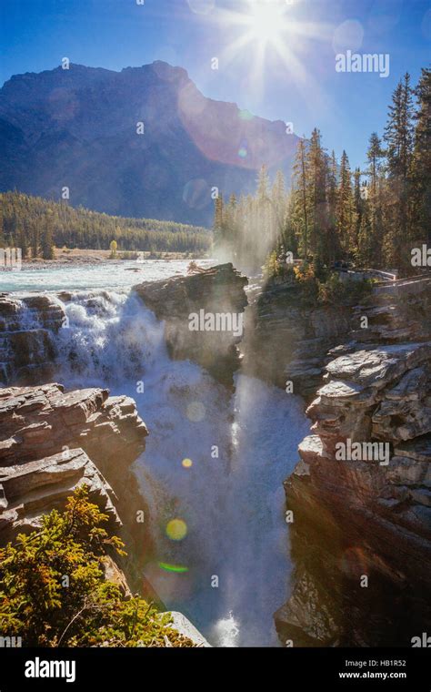 Athabasca Falls Is A Waterfall In Jasper National Park On The Upper