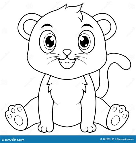 Cute Baby Black Panther Cartoon Line Art Stock Vector Illustration Of
