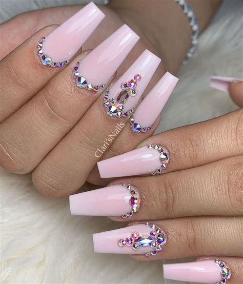 Coffin Light Pink Nails With Rhinestones Bmp Review